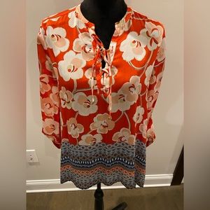 Rafaela silk top. Long sleeve with button tab.